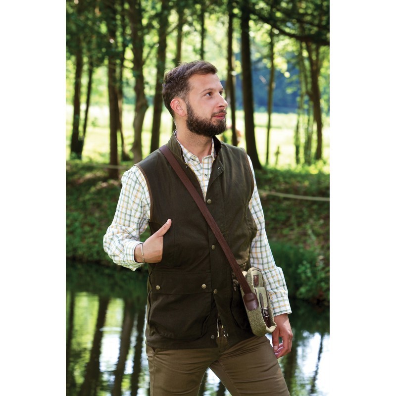 Veste de chasse huilée imperméable en coton huilé ou ciré avec carnier